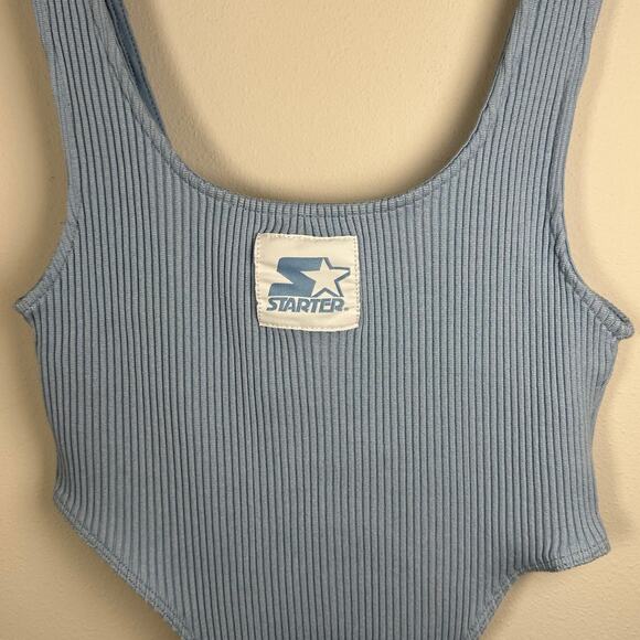 Zara X Starter Blue Ribbed High Waist Sleeveless Knit Bodysuit Women's Large - Picture 4 of 7